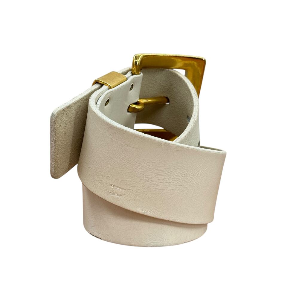 Garay Wide Leather Belt White Gold Vintage Womens SZ Small Minimalist Chic 60s - Picture 3 of 11